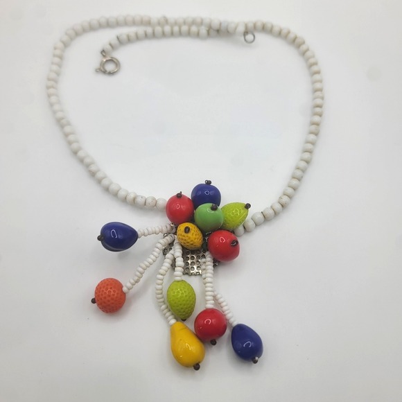 Jewelry - Vintage Glass Fruit Necklace Cluster‎ Signed Czech 15"